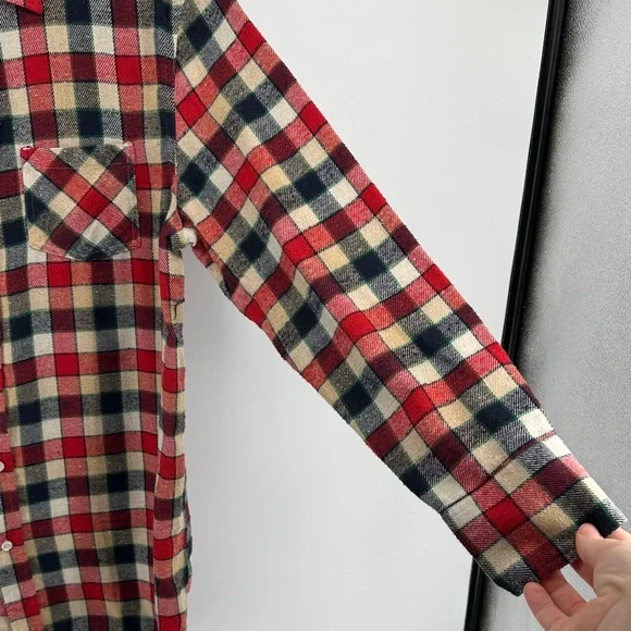 Bogari Grunge Gorpcore Outdoor Multicolor Plaid Casual Flannel Shirt SzL - Picture 3 of 13